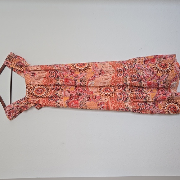 Knox Rose Orange and Pink Patterned Smocked Tiered Flowy Comfortable Sundress - Picture 4 of 9